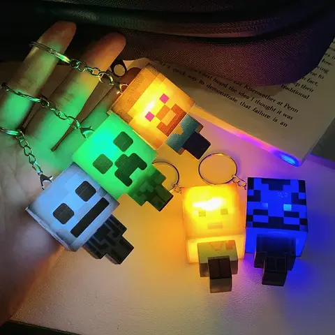 MC Game Creativity Keychain MyWorld 3D Sandbox Game Minecrafts Keychain Mini Building Blocks Light Up Creative Toy Novelty Gifts