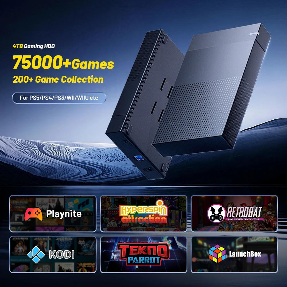 Kinhank 6 في 1 4 تيرابايت Gaming HDD 75000+ ألعاب فيديو ريترو مع صندوق إطلاق Hyperspin TeknoParrot لـ PS5 PS4 PS3 PS2 PSP WII WII U.et