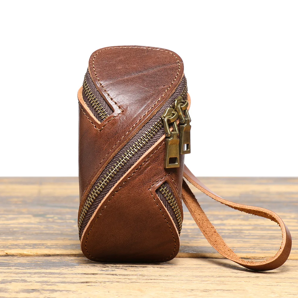 

Creative Retro Genuine Leather Key Bag Pure Cowhide Hand Carrying Mini Bag Zipper Car Key Coin Purse