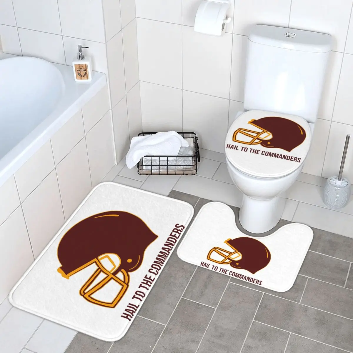 

Hail To The Commanders - Washington Commanders 3 Piece Bath Mat Bathroom Set Toilet Lid Cover Home Non-Slip Carpet Floor Rug