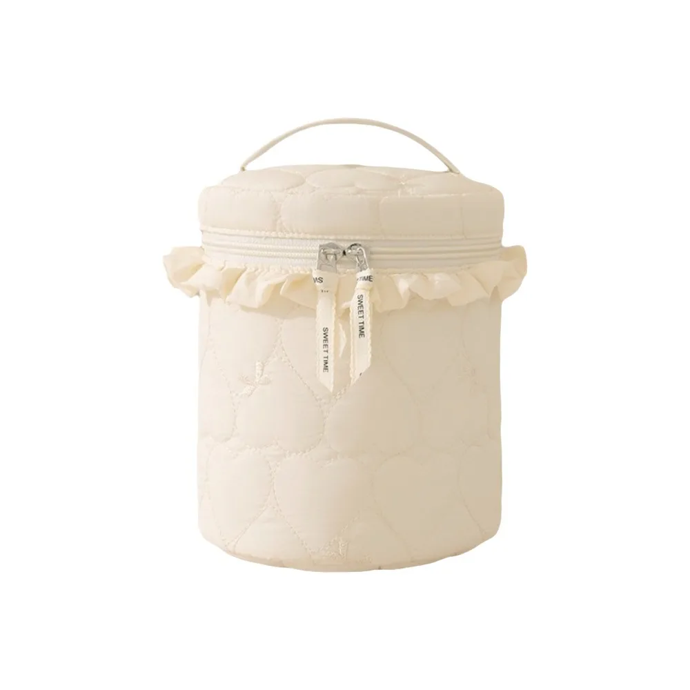 Love Pattern Cosmetic Organizer Bag Cylindrical Shape Large Capacity Makeup Bag Candy-Colored Multi-Pocket Toiletries Bag Mommy