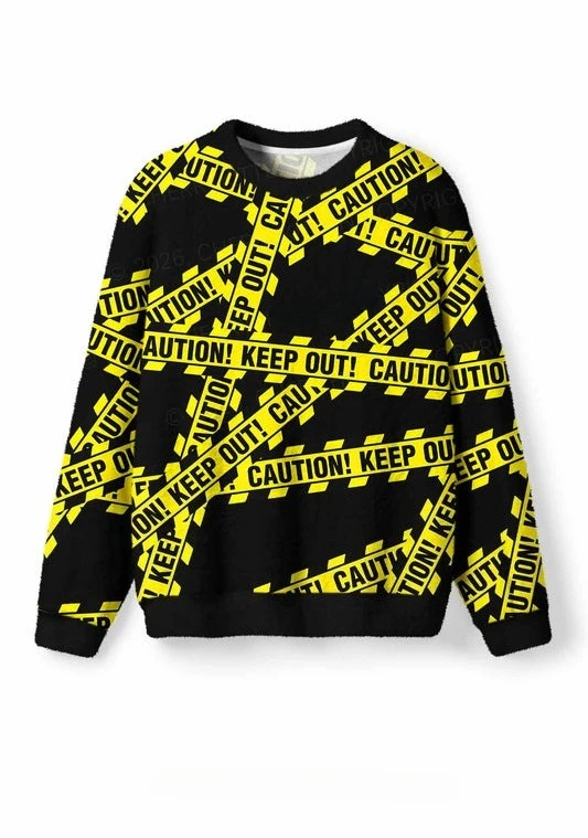 Ugly Christmas Sweater Pullover, Caution Keep Out Warning Tape 3D Print Sweatshirt, Men‘s Women’s Kid‘s Christmas Party Jumper