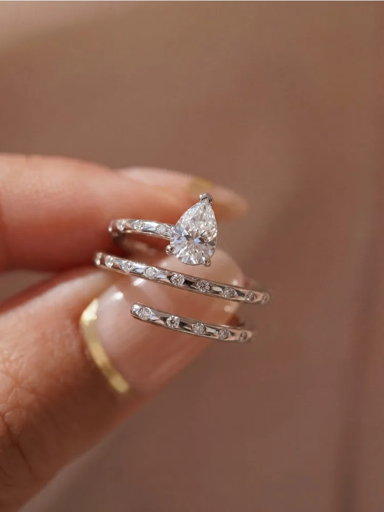 925 Sterling Silver Unique Design Pear-Shape Zircon Wrap Ring For Women Wedding Anniversary Party High Quality Fine Jewelry