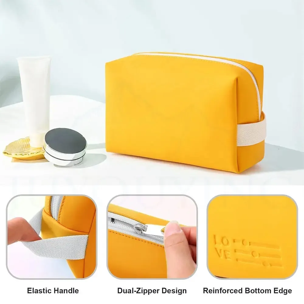 Bolsa de Maquiagem Portátil em Couro PU Estilo Ins, Estojo Cosmético Impermeável, Leve e Multifuncional, Organizador de Produtos de Higiene