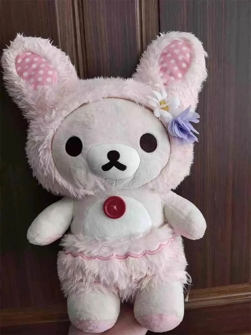 New Cute Rilakkuma Easter Bunny Pink Rabbit Korilakkuma Bear Big Plush Pillow Cushion Doll Toy 35cm Stuffed Animals Kids Gifts