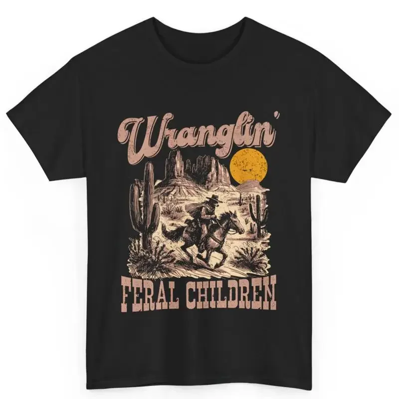 Cowboy Raccoon Wranglin Feral Children Western Style Cotton T Shirt