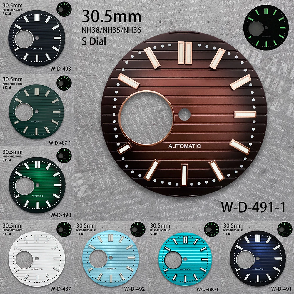 

30.5 mm Hollow Out S Logo Dial Suitable For NH38/NH35/NH36 Movement Green Luminous Na utilus Watch Modification Accessories