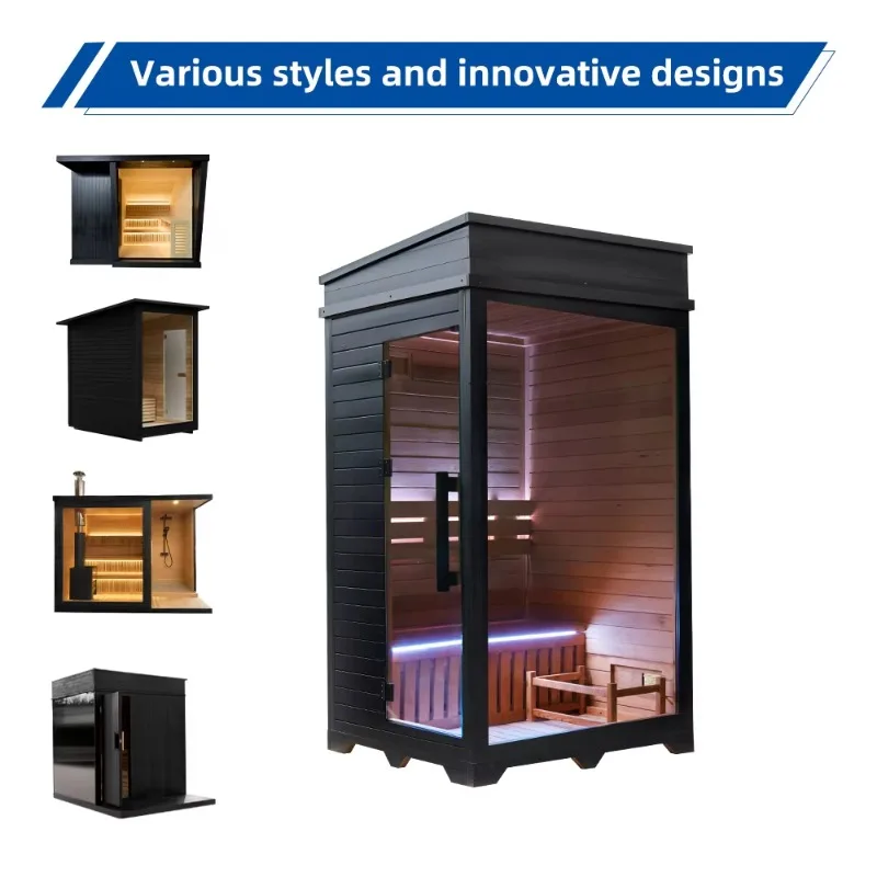 Traditional Indoor Sauna Room 2-person Capacity Black Exterior Design Solid Wood Construction Factory Wholesale Direct Sales