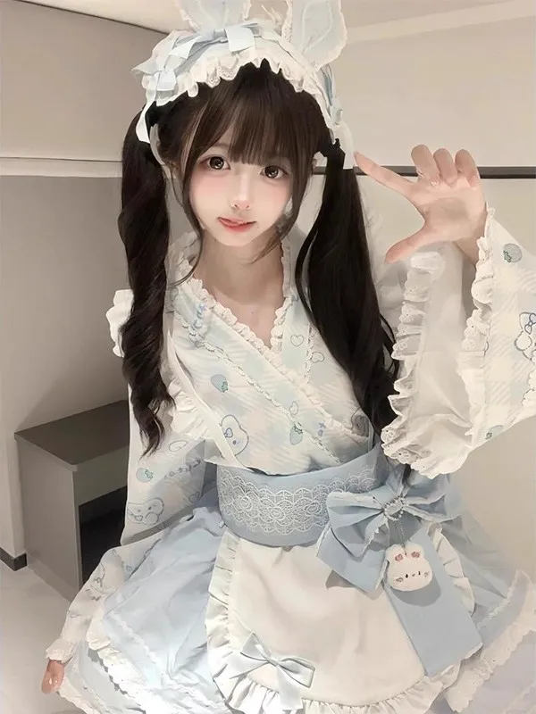 

Blue Lolita Skirt Set Cute Japanese Style Servant Outfit Second Hand Kimono Women's Clothing Summer 2025 Ladies' Premium Hanfu
