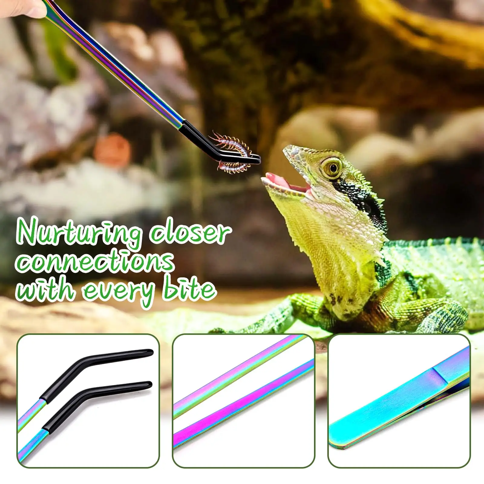 1/2 Stück Edelstahl-Reptilienfutterzange mit Gummispitze – 10,6 Zoll gerade und gebogene Pinzette für Aquarien und Bastelarbeiten – Detail 7