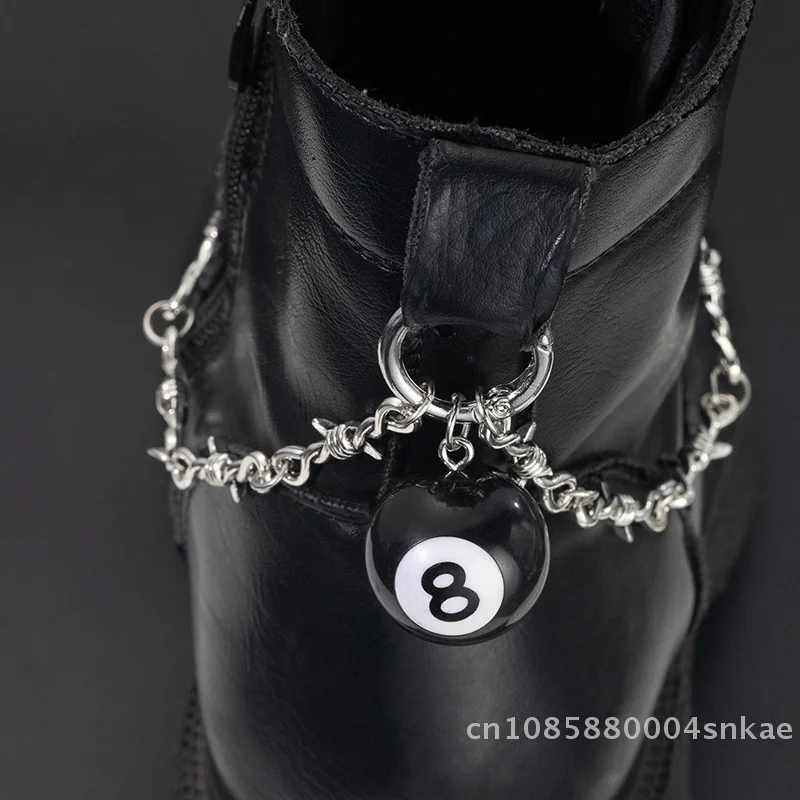 〔CC〕 | Retro 8-Ball Pool Pendant Shoe Chain, Adjustable Ankle Boot Heel Chain Decor for Combat Boots Punk Gothic Accessories