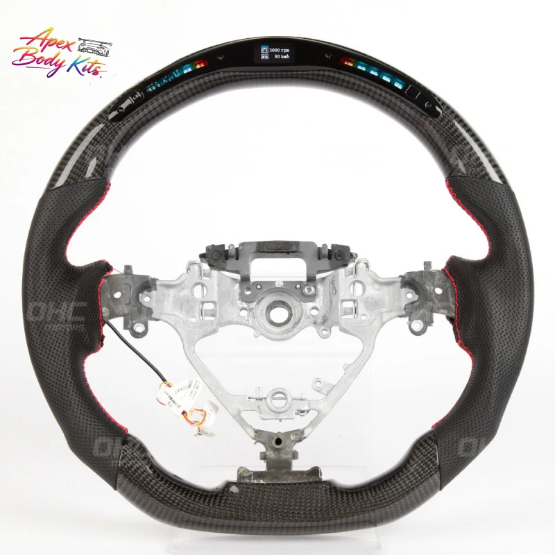 Suitable for Toyota Highlander, Hailar carbon fiber perforated leather smart LED hand-stitched car steering wheel modification