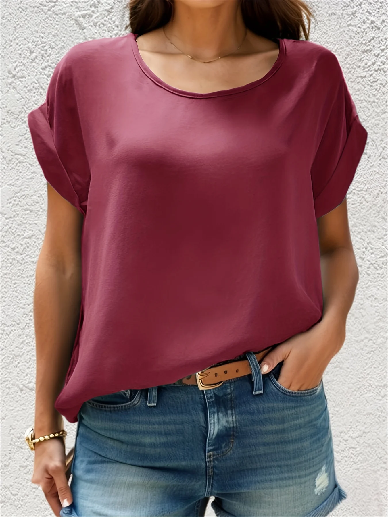 Women Fashion Solid Color Blouses Shirts Basic O Neck Short Sleeve Tops Ladies Summer Casual Blouses Top