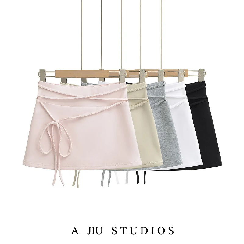 

Street Sle High Waist A-Line Skirt Women's Summer Slim Fit ort Skirt Anti-Light Walking Pure Color f Body Skirt