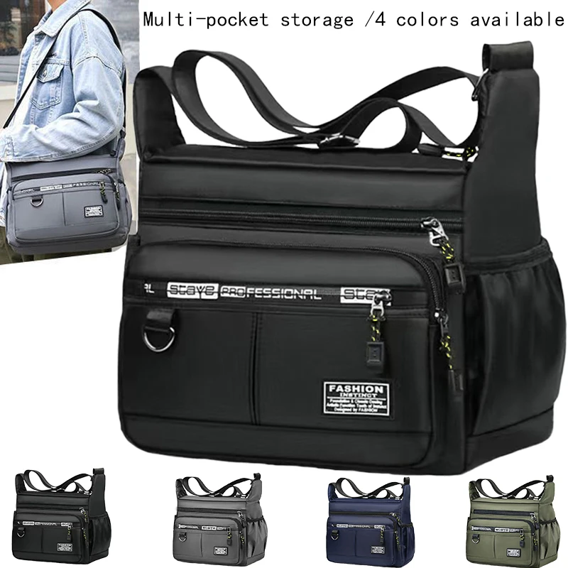 Men Waterproof Nylon Crossbody Shoulder Bag Multi Zipper Pockets Large Capacity Casual Messenger Bag Adjustable Strap for Daily