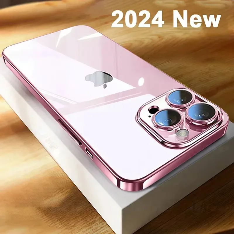 جراب هاتف شفاف مطلي بجودة عالية لهاتف iPhone 16 15 14 Plus 11 12 13 Pro Max عدسة كاملة حماية لينة TPU غطاء خلفي مقاوم للصدمات #2