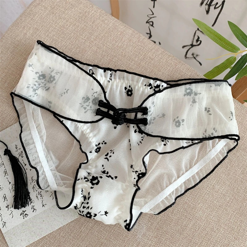 Ink Chinese Style Women Underwear Feminine Feeling New Shorts Lace Girl Mid-rise Pants Cotton Crotch Briefs Breathable Panties