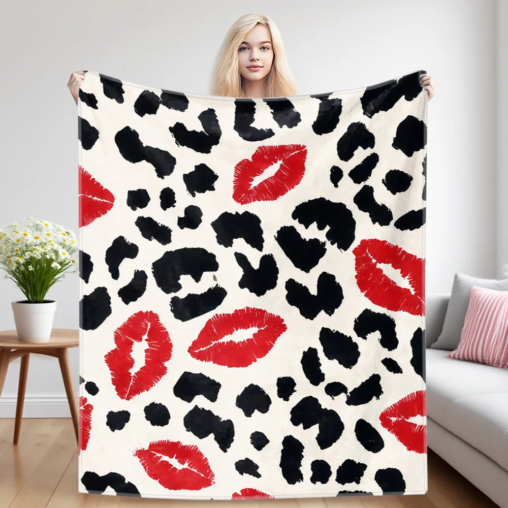Lips Leopard Sofa Specific Soft Flannel Blanket, Universal Plush Gift Blanket For All Seasons
