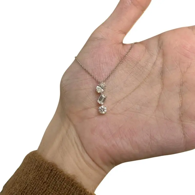 Exquisiter Romantischer Unregelmäßiger „Drei Leben Drei Welten“ Glänzender Zirkon-Anhänger Halskette für Damen Schmuck – Detail 5