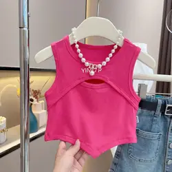 2024 Summer Girls 2-8 anni Fashion Vest senza collana Kids Tops