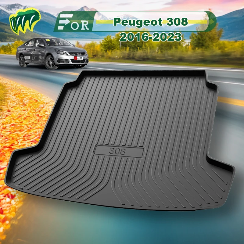 

For Peugeot 308 2016-2023 TPE Custom Fit Car Trunk Mat All Season Black Cargo Mat 3D Shaped Laser Measured Trunk Liners