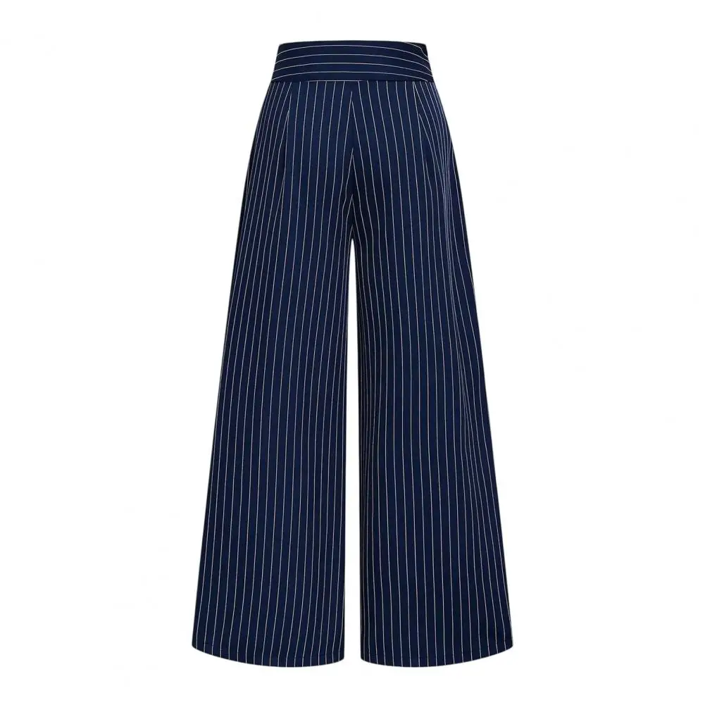 Loose Pants Striped Wide Leg Pants for Women High Waisted Trousers with Button Breathable Loose Palazzo Pants with Pockets Women