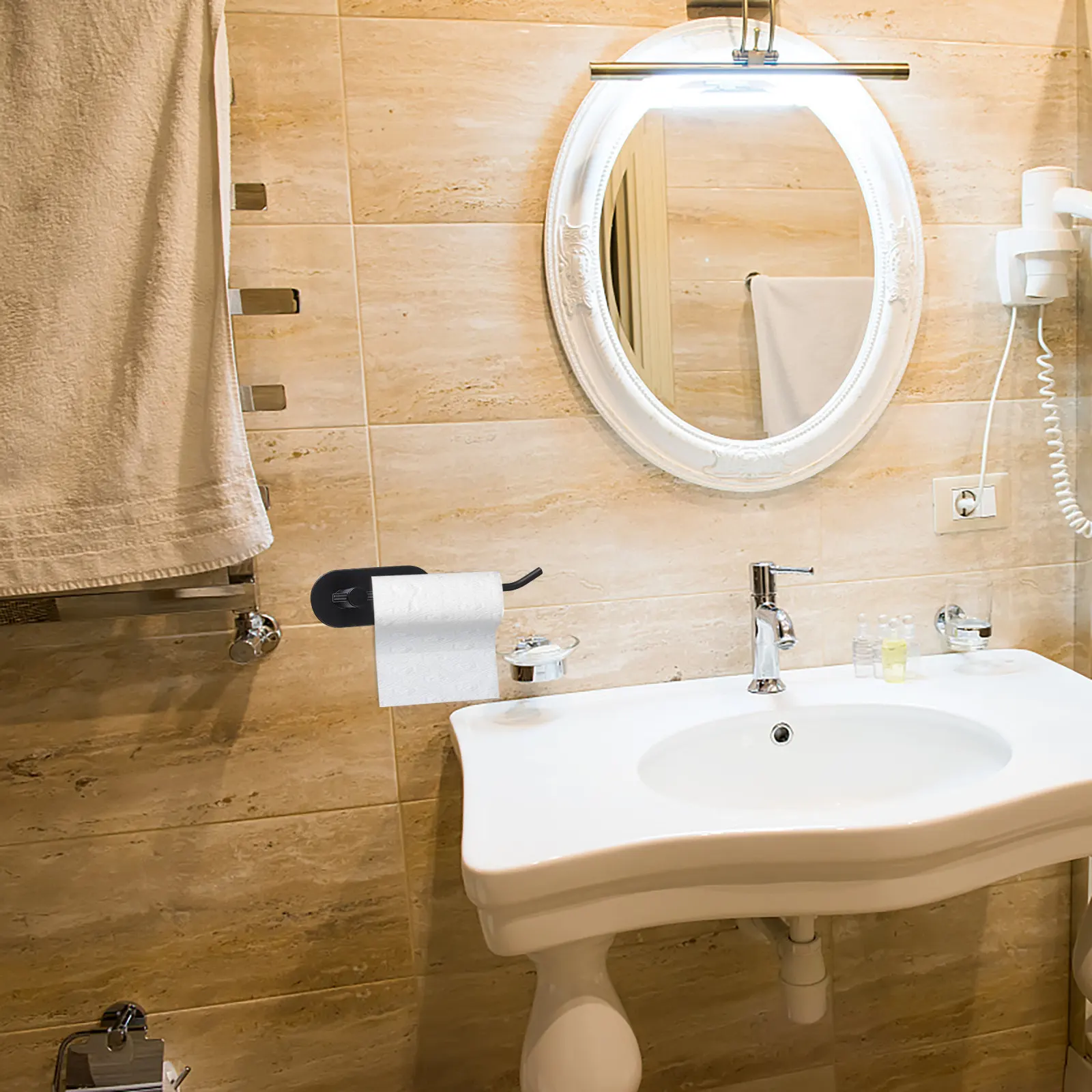 

Stainless Steel Toilet Paper Holder Wall Mounted Bathroom Organizer Modern Minimalist Design for Small Spaces Paper Towel Rack