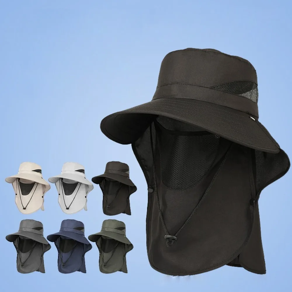 

New Face Neck Protection Beach Cap Detachable Anti-UV Bucket Hat Wide Brim Breathable Sunscreen Hat Spring Summer
