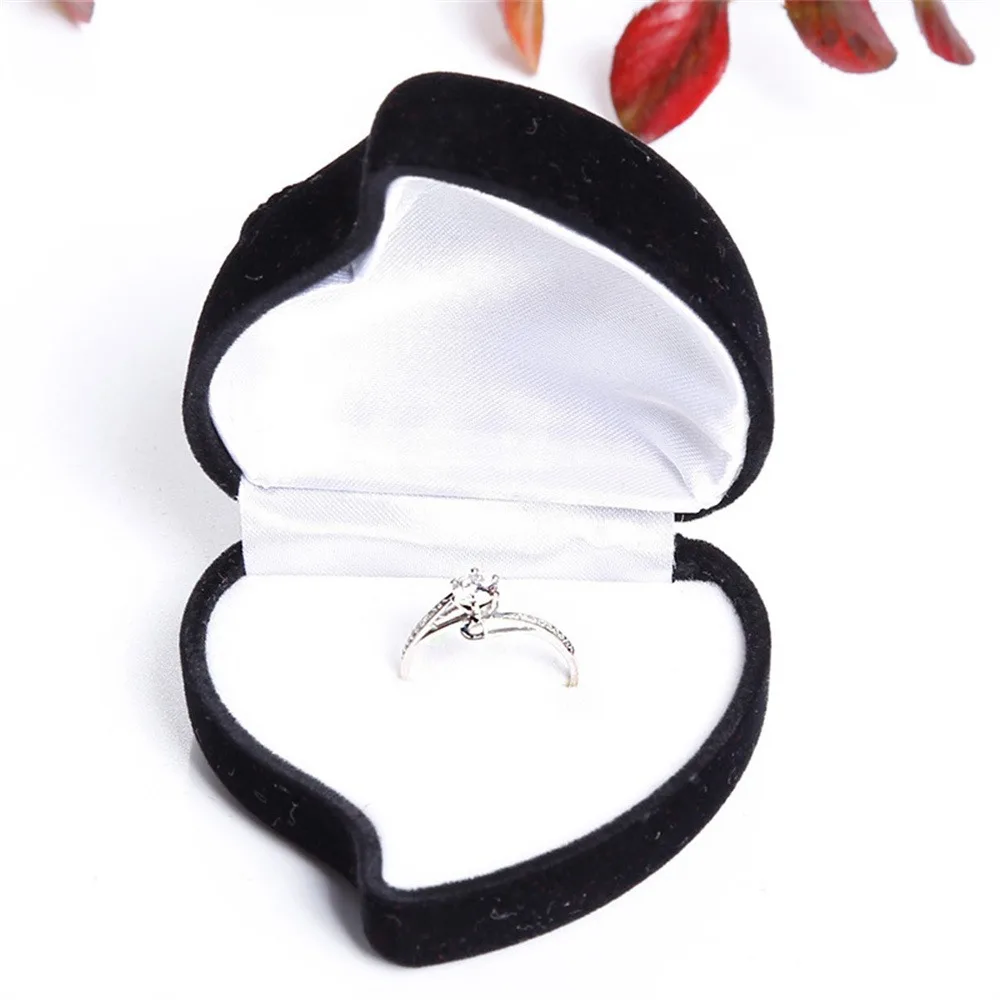 Ring Holder Velvet Heart Ring Box Earring Storage Rose Flower Jewelry Box Solid Color Three-dimensional Ring Display Case Spouse