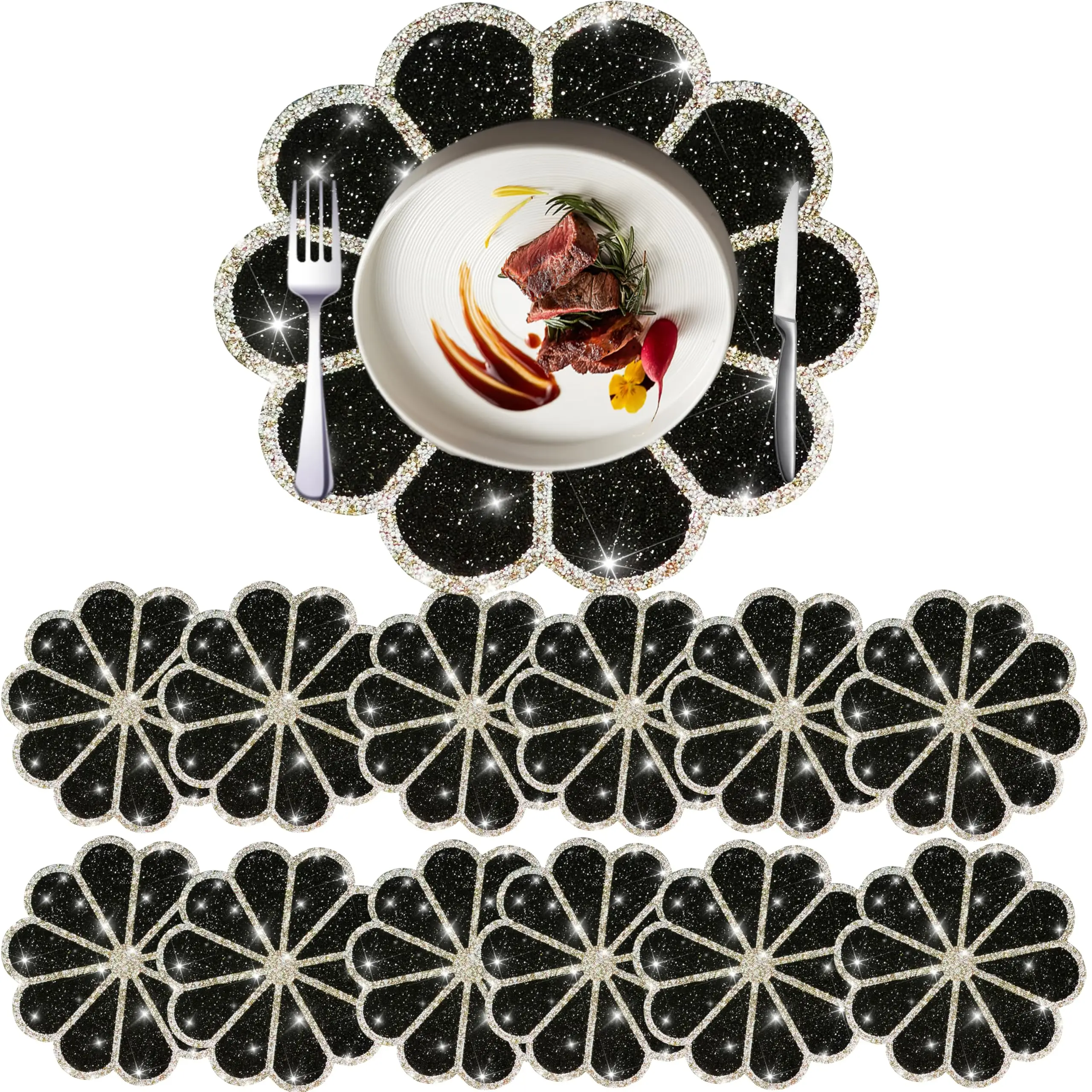 Washable Waterproof Diamond Circle Placemats for Round Tablescape Decor for Dinner and Kitchen Bling Placemats for