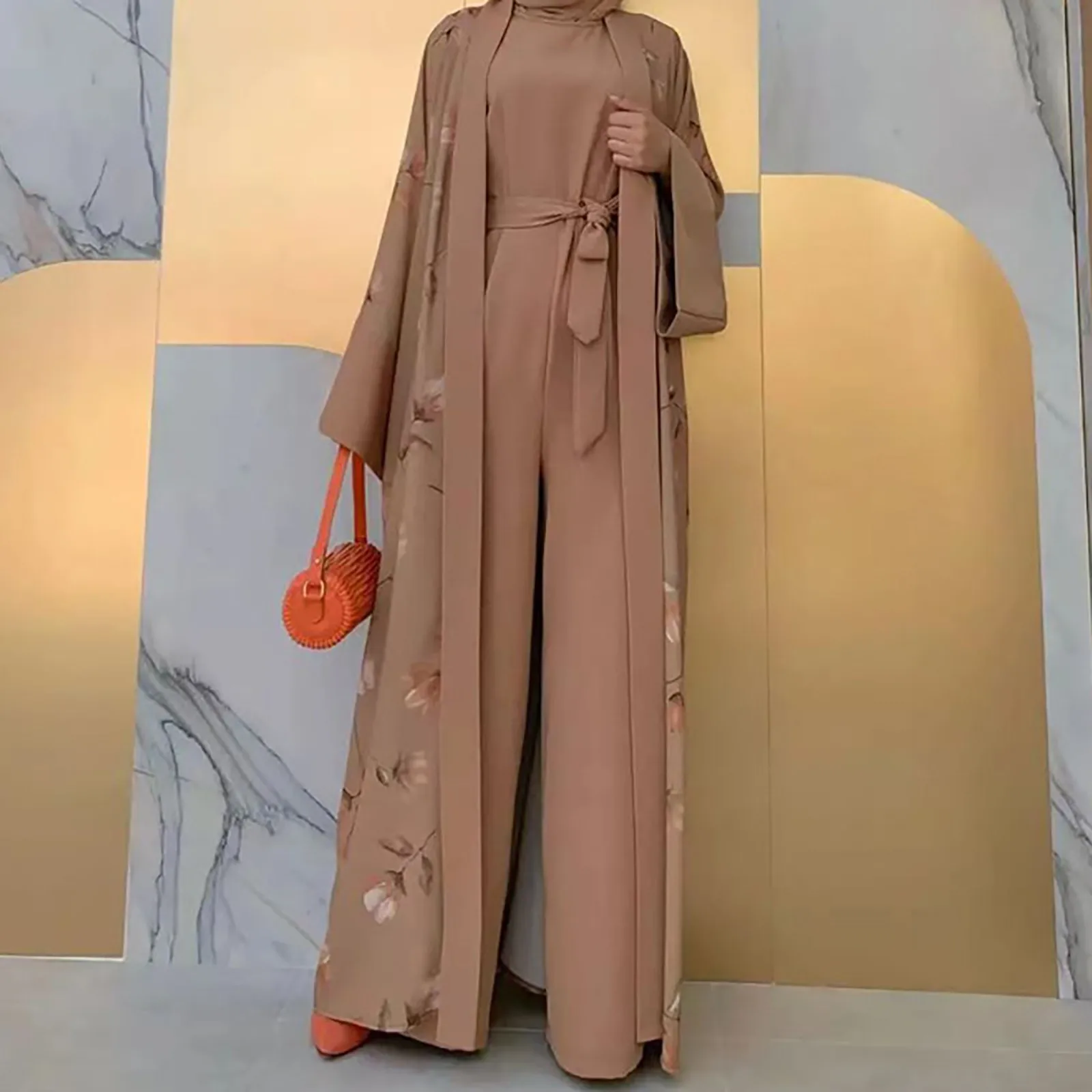 Ramadan tuta a due pezzi pagliaccetti musulmani donna Dubai turchia Lace Up Abaya tuta pantaloni a gamba larga caftano abbigliamento islamico elegante