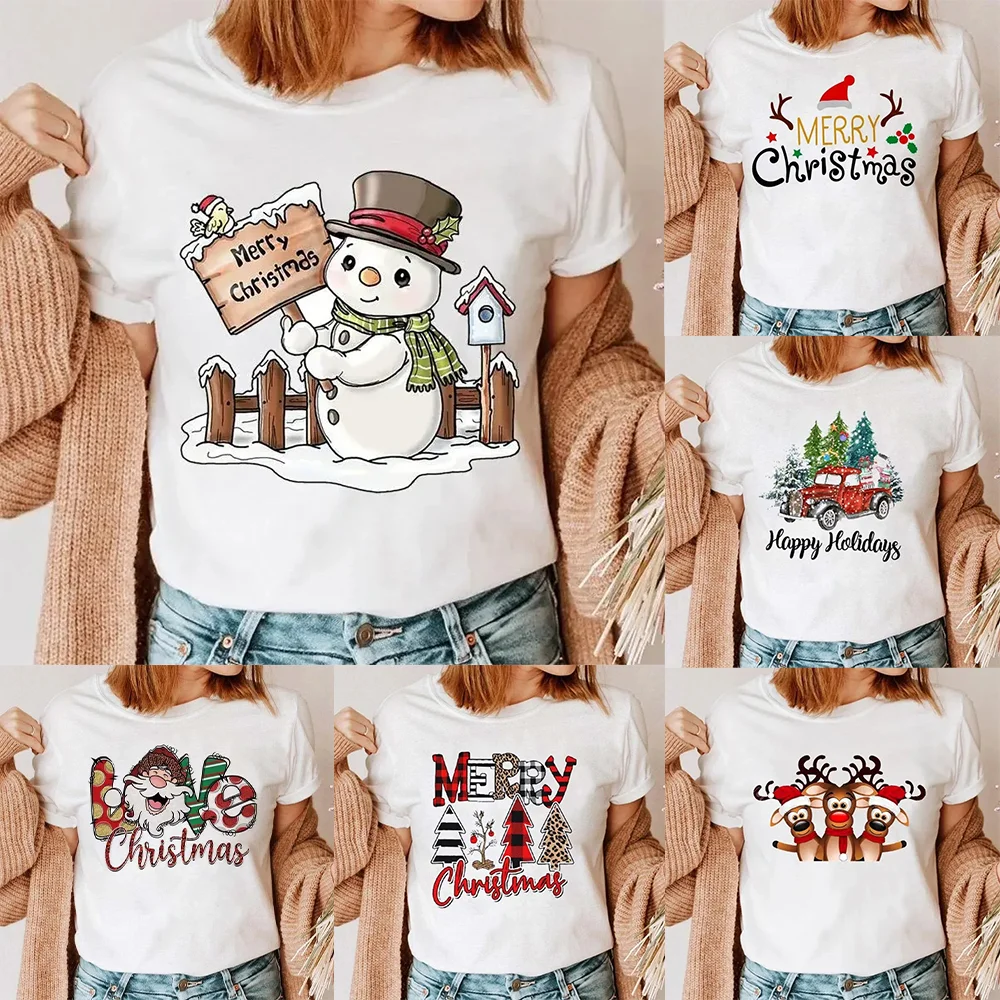 

1PC Christmas Snowman T-shirt New Year Christmas Tree T-shirt 2025 Printed T-shirt Women's Shirt Clothing T-shirt