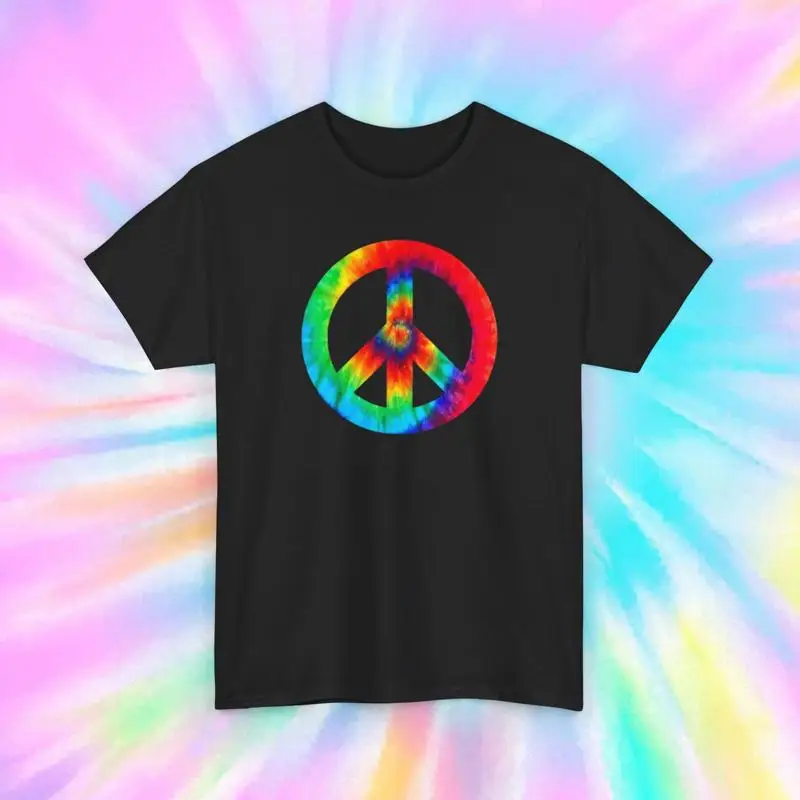 

Футболка с надписью Tie Dye Peace, красочная футболка в стиле хиппи, ретро, крутая