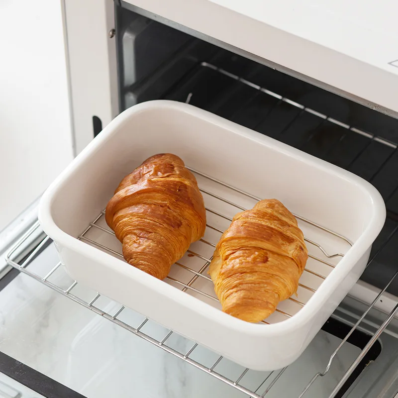 Ceramic Tableware Household square Baking Tray /bowl Solid White square Plate with Iron Mesh Dining Plate