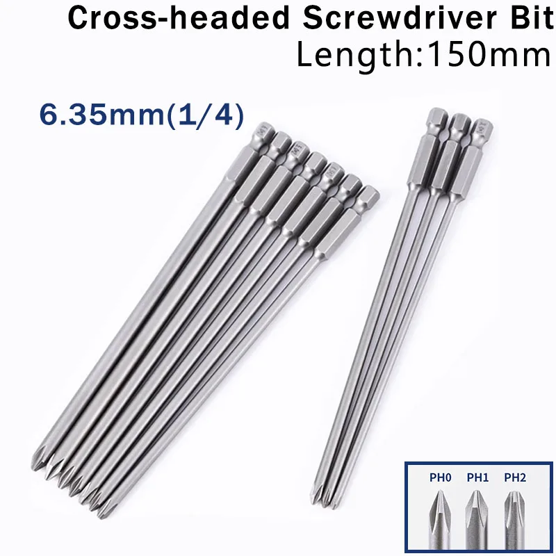 

10Pcs Cross Screwdriver Bit 1/4'' Hex Shank Phillips Head Wind Drill 150mm Wrench Magnetic Socket Tool PH1 PH2 4.0 4.5 5.0 6.0