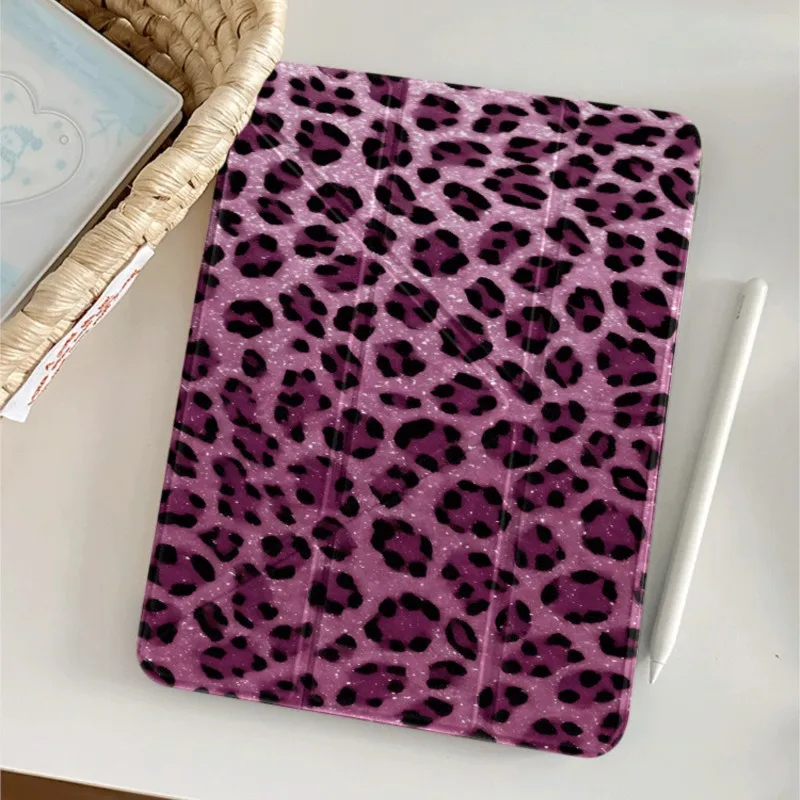 Fashion Glitter Purple Leopard Tablets Case With Pencil Holder For Samsung Tab A9/A11 8.7in A8 10.5/S6 Lite 10.4inch Women Cover