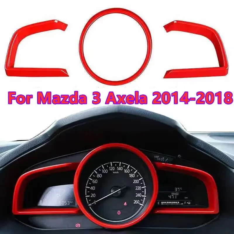 3Pcs Red Dashboard Instrument Panel Frame Cover Trim For Mazda 3 Axela 2014-2018
