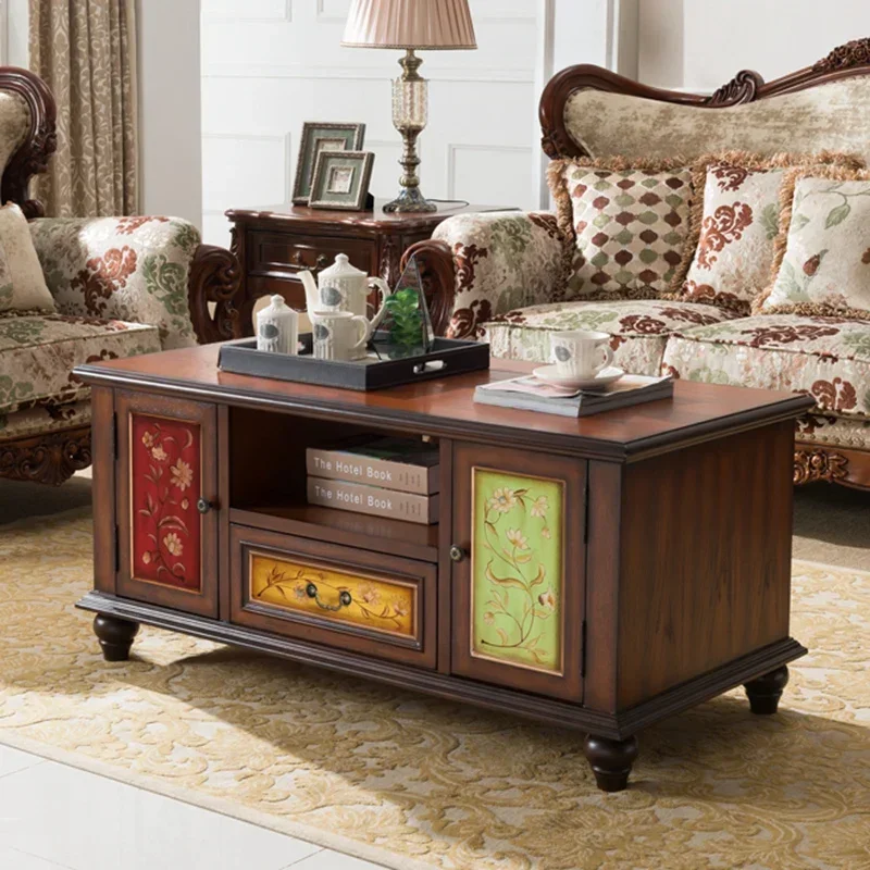 

1.22 M Rectangular Coffee Table Retro Distressed Style Living Room Furniture