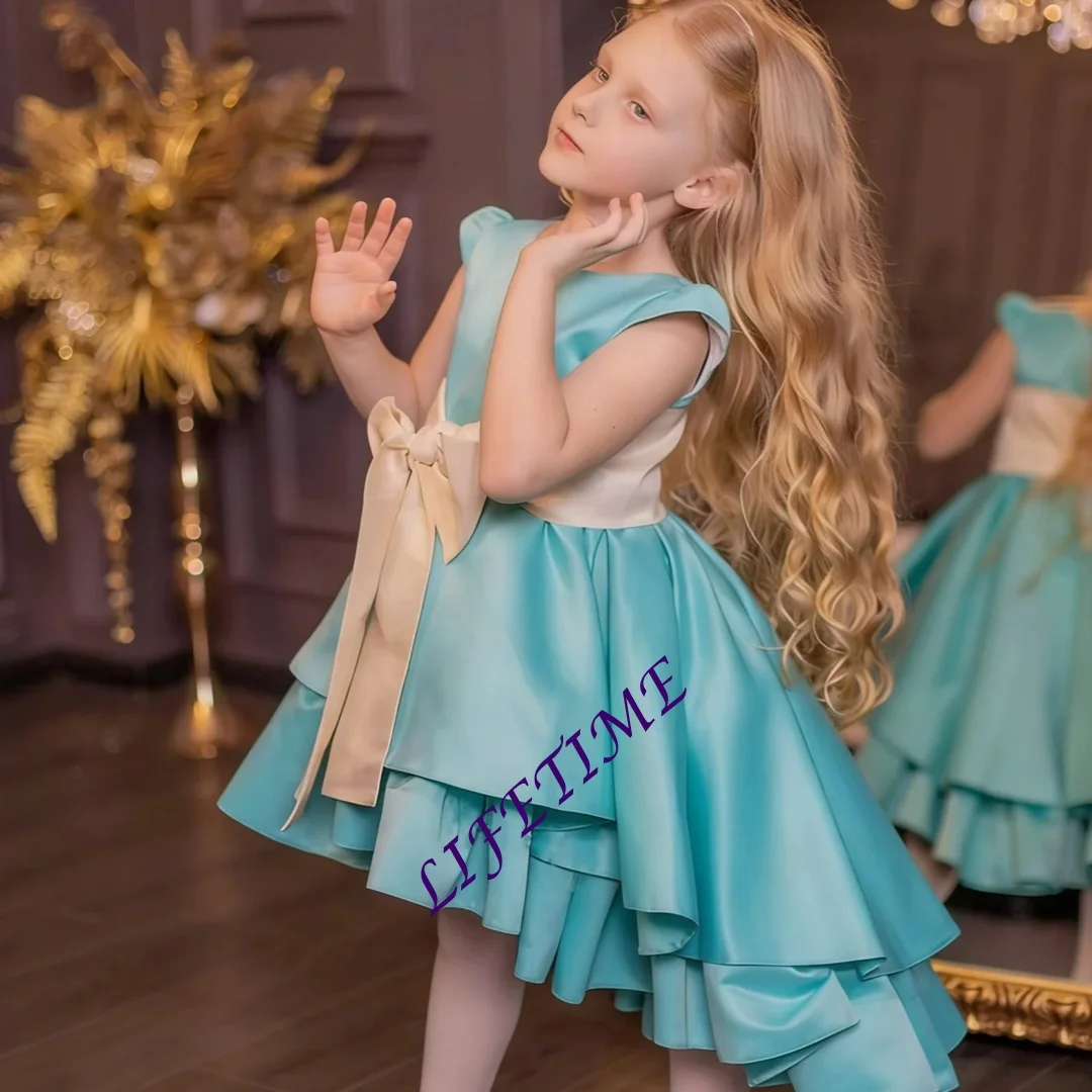 Customized Flower Girl Dress For Wedding Bow High Waist Sleeveless Elegant Elegant Kids Birthday Party First Communion Gown