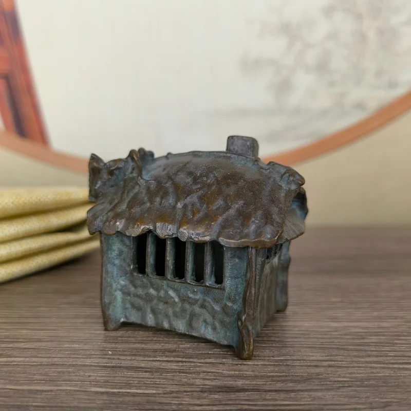 Antique Antique Copper Old House Chimney Open Cover Small Incense Burner Retro Crafts Tower Incense Burner Study Office Tea Cere