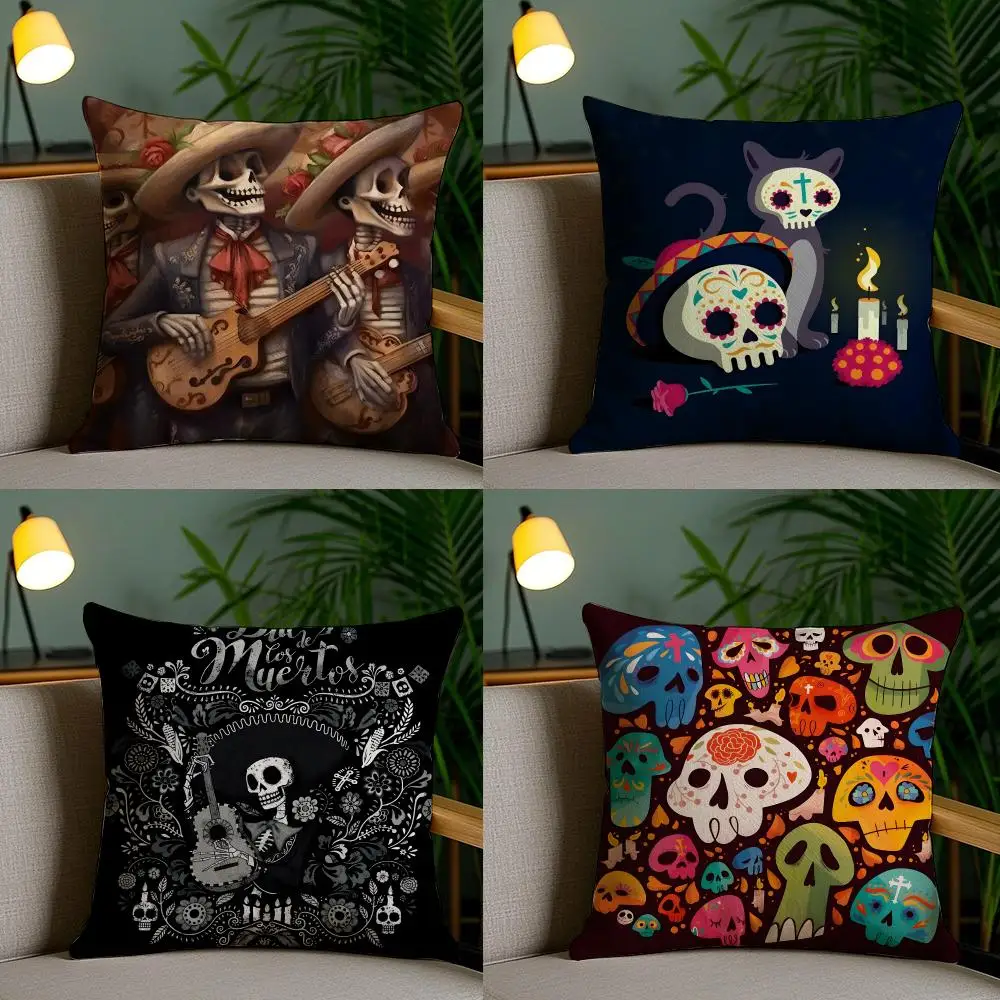 Festival Dia De Muertos Cushion Cover Plush Fabric Soft Double Sided Print Home Sofa High Quality Cushion