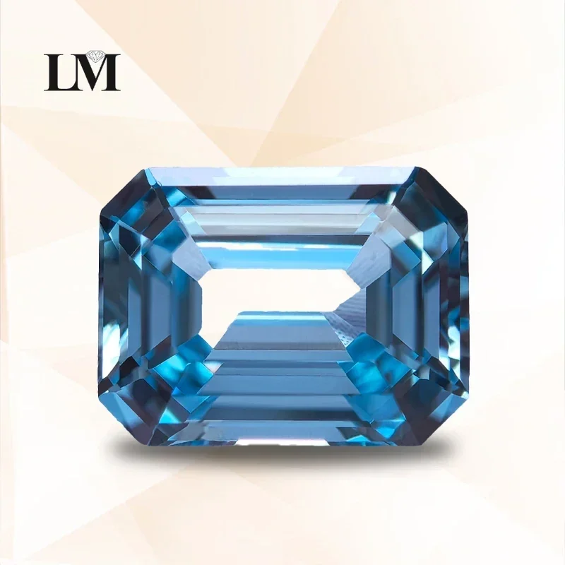 

Lab Grown Sapphire Emerald Cut Aquamarine Color VVS1 Selectable AGL Certificate Gemstone Charms DIY Jewelry Making Materials