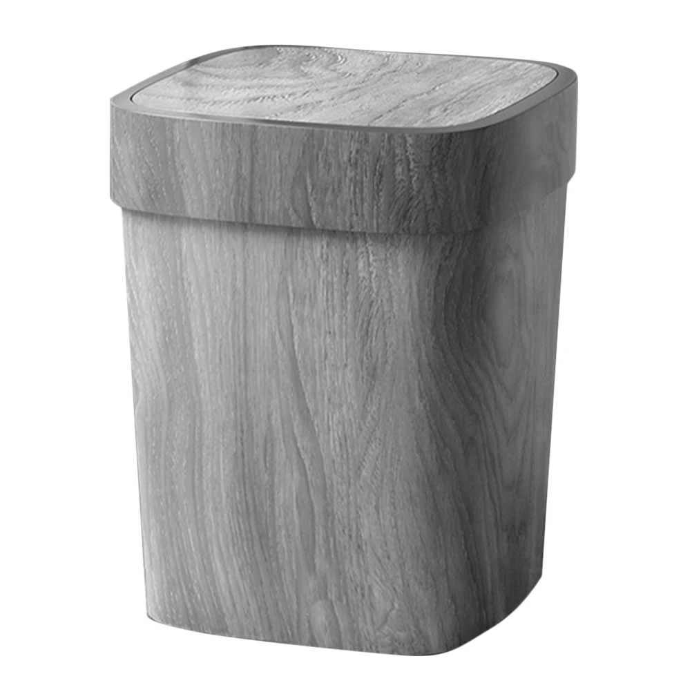 

Retro Wood Grain Swing Lid Trash Small Kitchen Bathroom Plastic Home Garbage Easy Clean Surface Trash With Swinging Lid