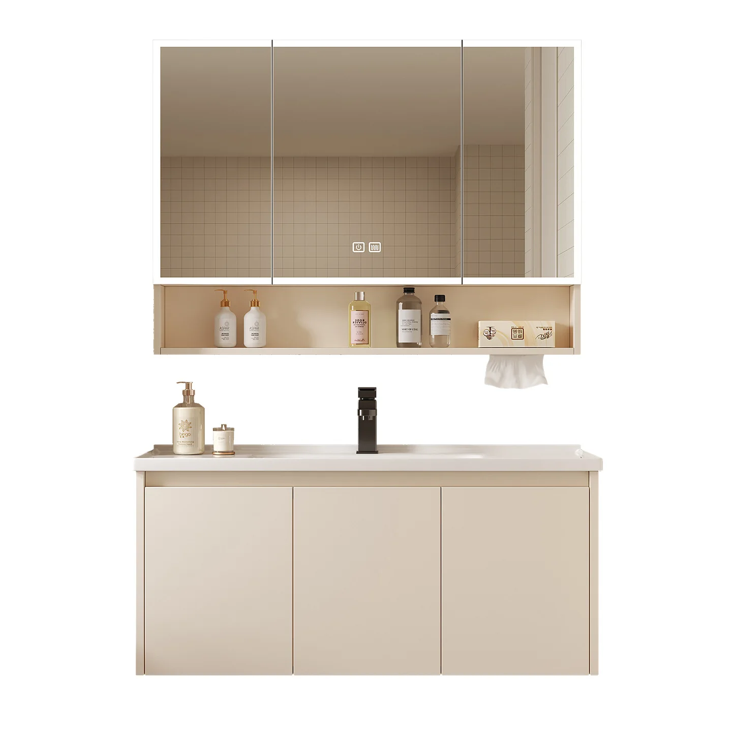 Space Aluminum Bathroom Smart Storage Mirror Cabinet Separately Wall-mounted With Beauty Rack Paper Towels Kong Home Mirror Make