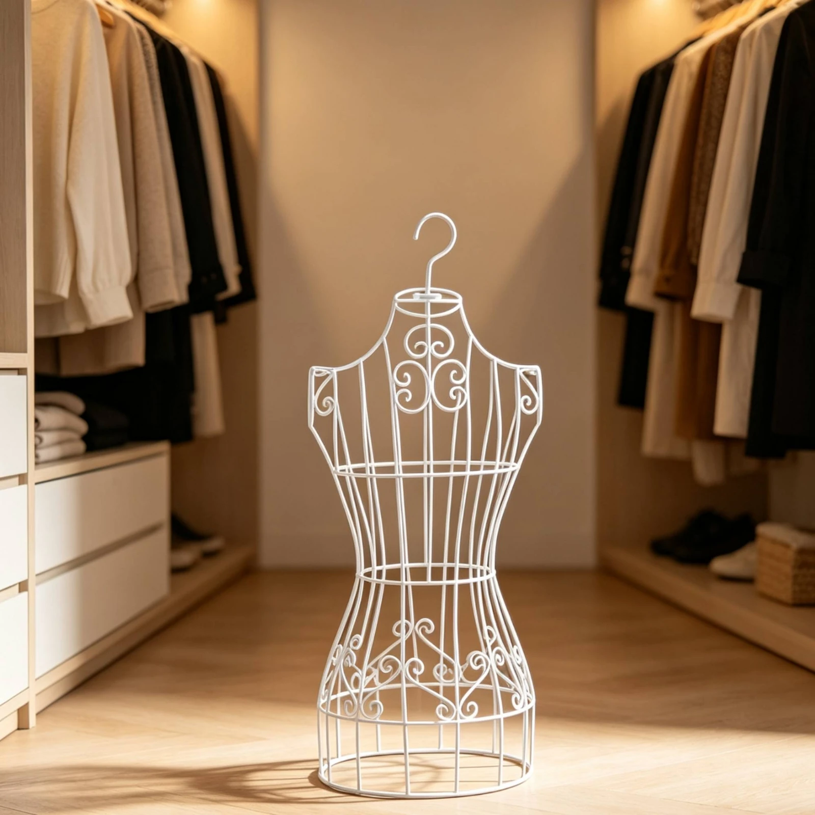 Female Torso Mannequin Flat Back Metal Wire Dress Form Hanging Dress Form Hollowed out Scrollwork Mannequin Elegant