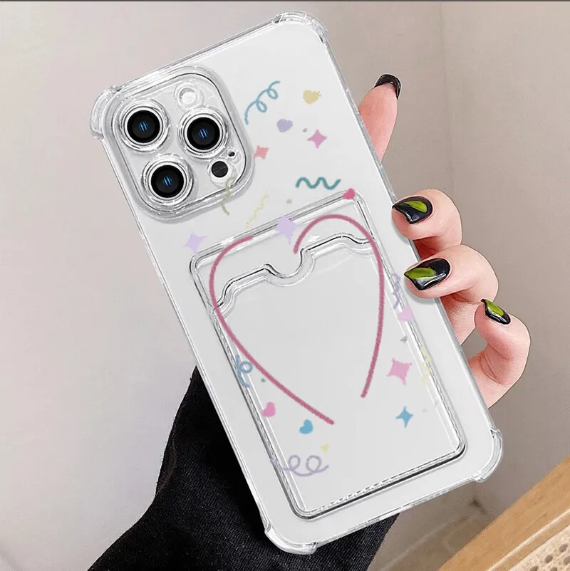 Love Heart Card Holder Phone Case For Samsung Galaxy S25 Ultra S24 S23 S21 S22 S20 Ultra Plus S24 FE Casing Slot Bag Clear - náhled 4
