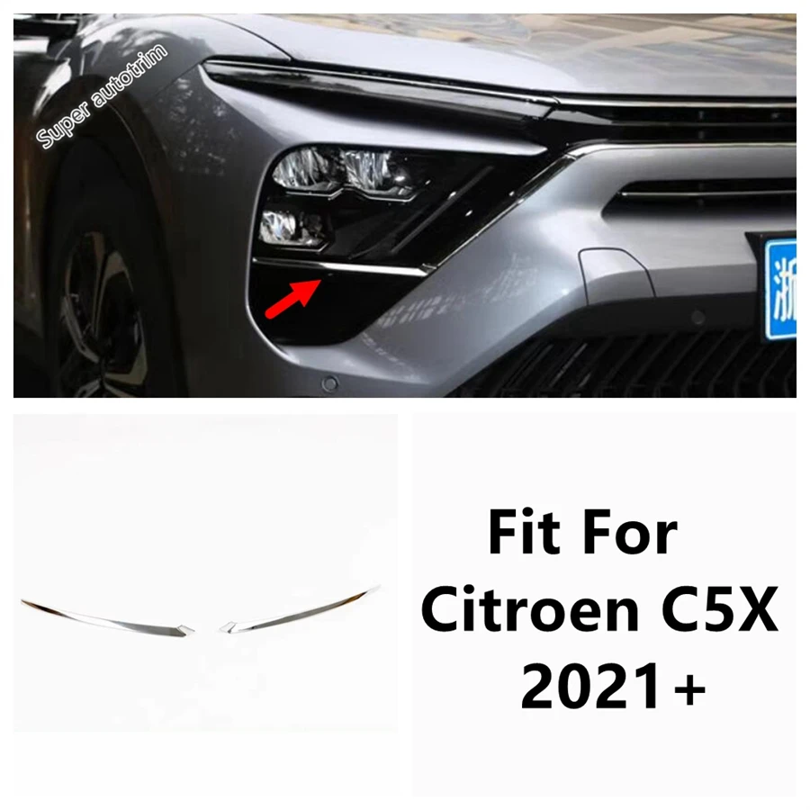 For Citroen C5X 2021 - 2024 Front Head Lights Lamps Eyelid Eyebrow Strip Decoration Cover Trim Stainless Accessories Exterior