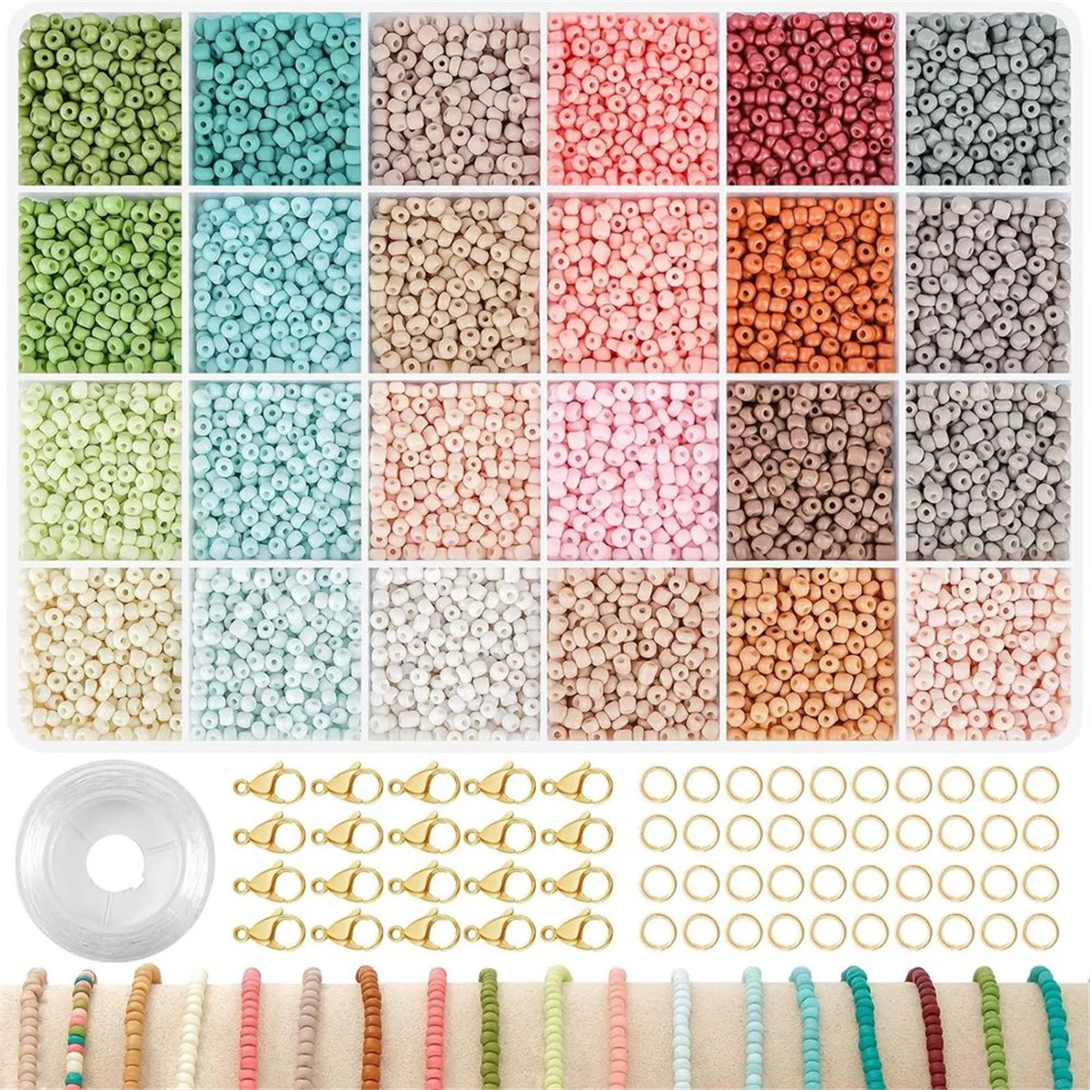 3mm Glass Seed Beads for Bracelet Making, 24 Color Beaded Bracelet Set, DIY Art CAU30ts for Ages 6-12 (Beads 3MM-A)