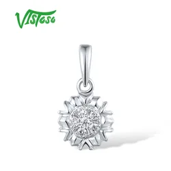 VISTOSO Authentic 14K 585 White Gold Pendant For Women Sparkling Genuine Diamond Minimalist Daily Wear Fine Delicate Jewelry