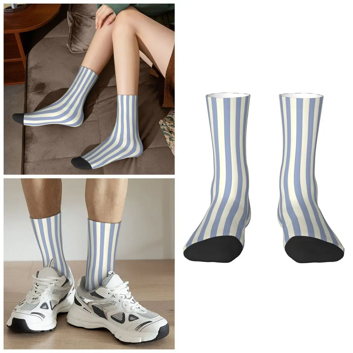 Blue White Vertical Stripes Nautical Classic Socks Harajuku Sweat Absorbing Stockings All Season Long Socks Accessories